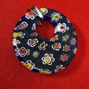Blue Multicolor Millefiori Glass Eccentric Circle Round Pendant